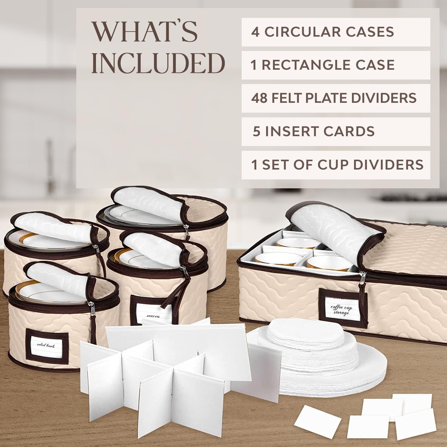 5-Piece Quilted Microfiber China Storage Containers for Safe Dinnerware Storage