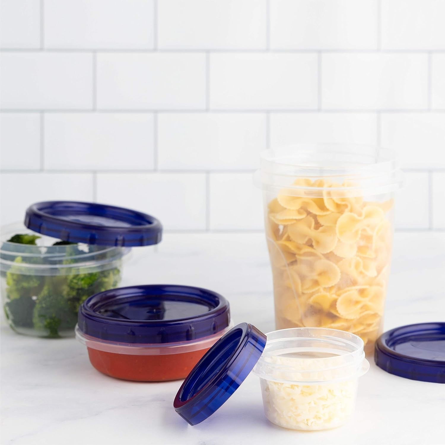 6 Pack 4 oz Airtight Deli Containers with Blue Lids – Stackable & Reusable