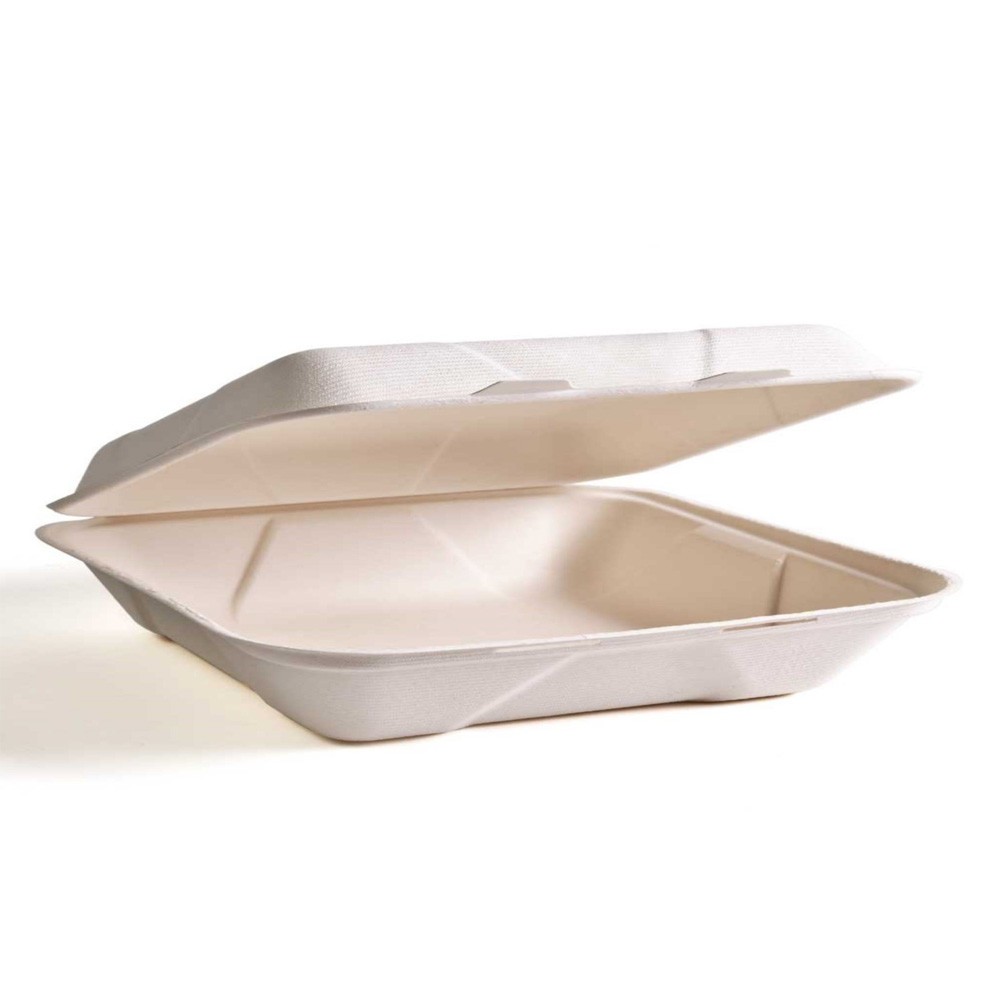GREEN WAVE PF-EV-B096 Evolution White 9″x6″x3″ Hinged Bagasse Box 4/75 cs