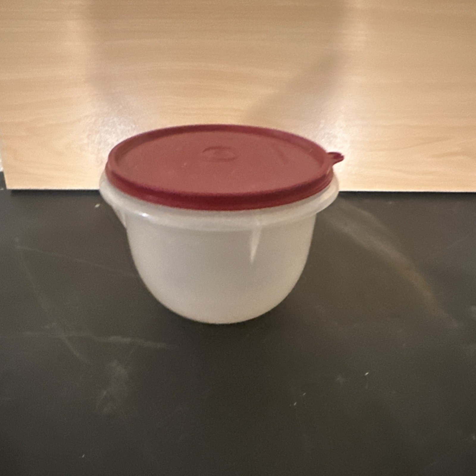 Tupperware Round Plastic Bowl with Red Snap Lid, Clear, Reusable