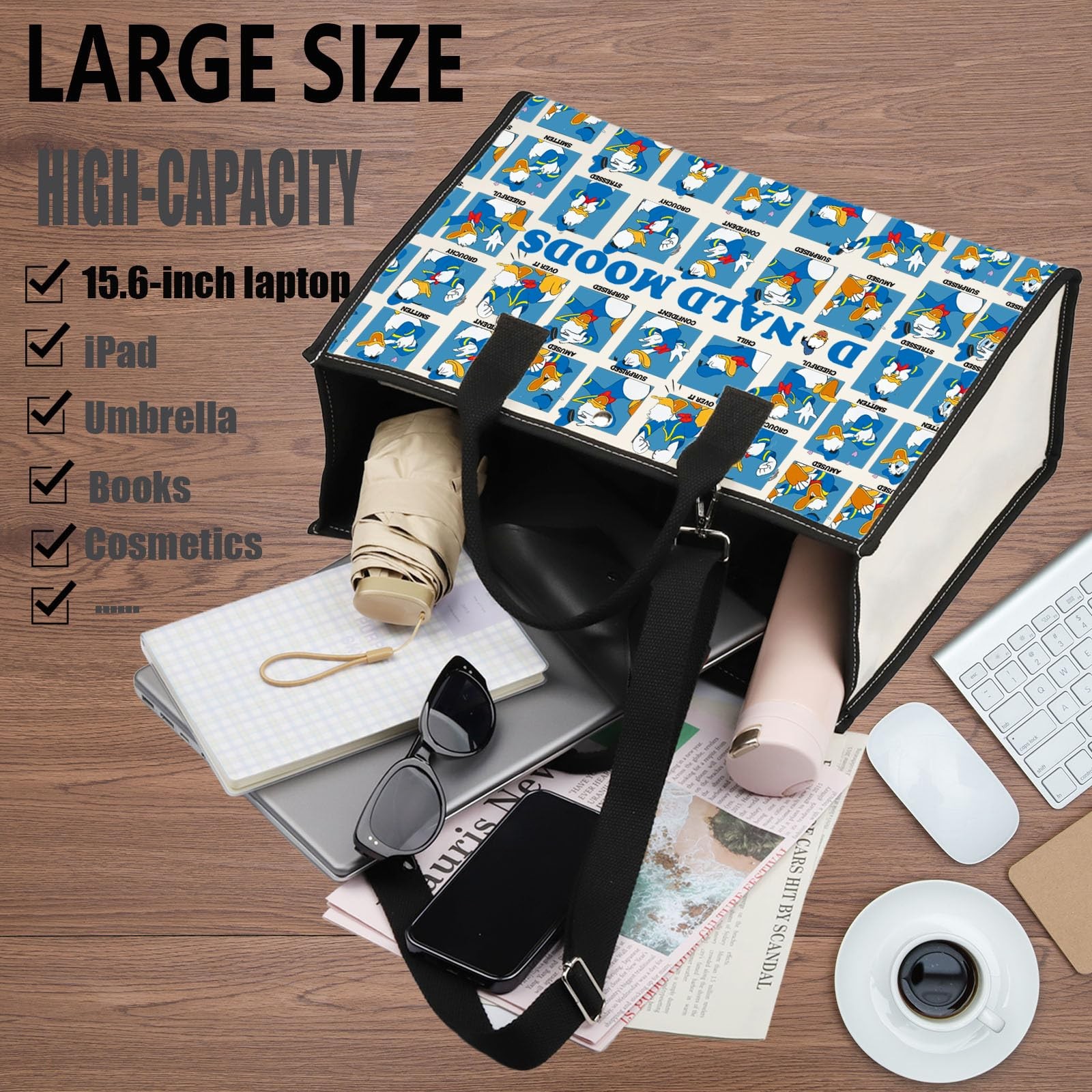 Wzmpa Funny Donald Tote Bag Duck Lover Gift Donald Moods Reusable Grocery Bag