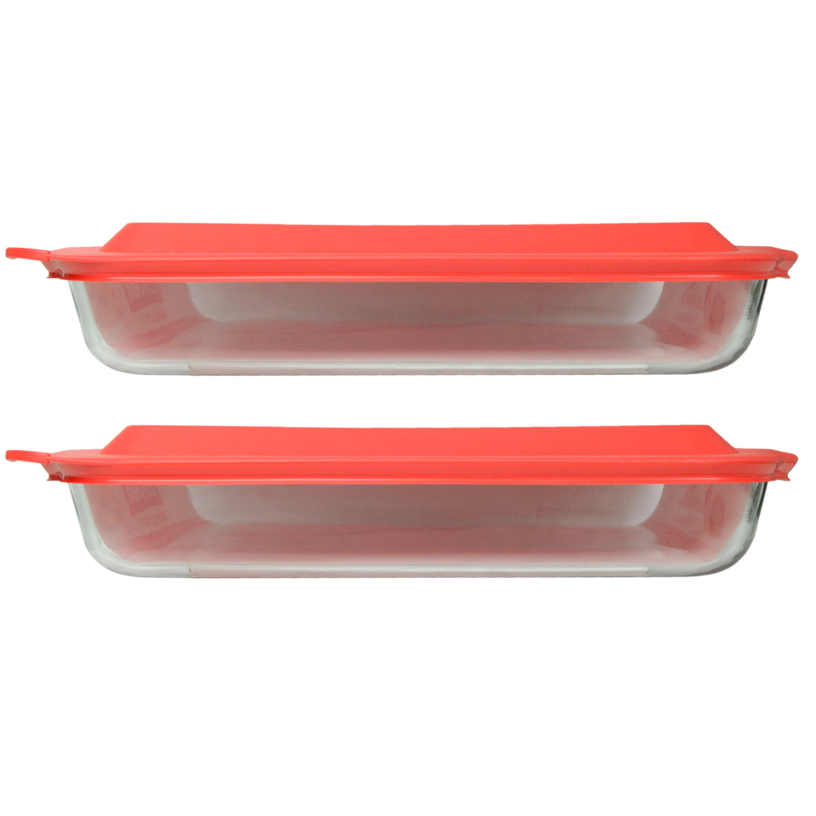 Pyrex (2) 233 3qt Glass Baking Dish & (2) 233-PC Red Lid