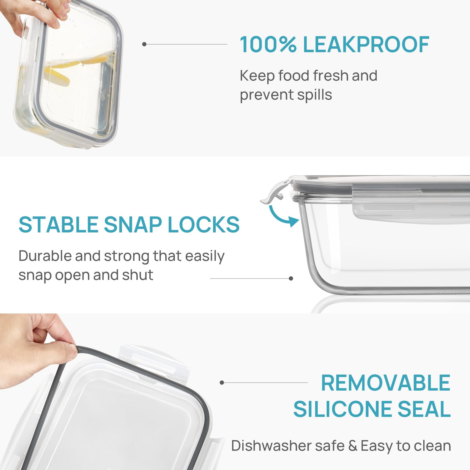 2Pack 1860ml/63oz Large Glass Storage Containers with Lids, Meal Prep Food Co…