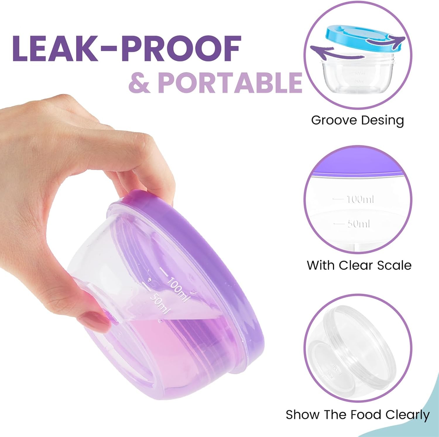 Containers with Screw On Lids, Leakproof & Airtight, Freezer Safe