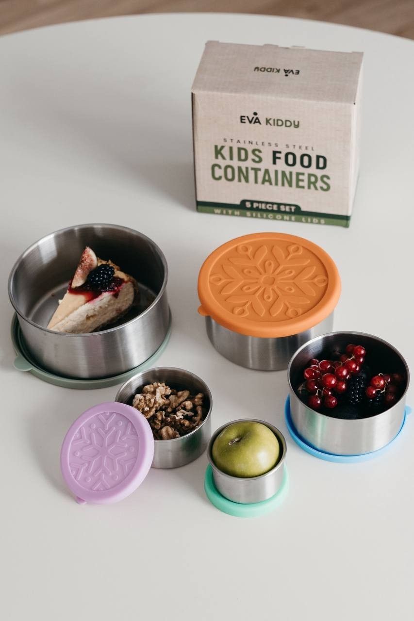 5-Piece Stainless Steel Kids Food Container Set with Silicone Lids