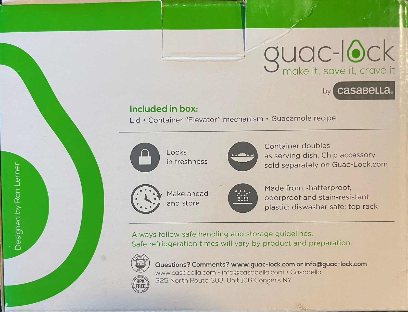 Guac-Lock Guacamole Food Container By Casabella Guacamole Saver Air Tight
