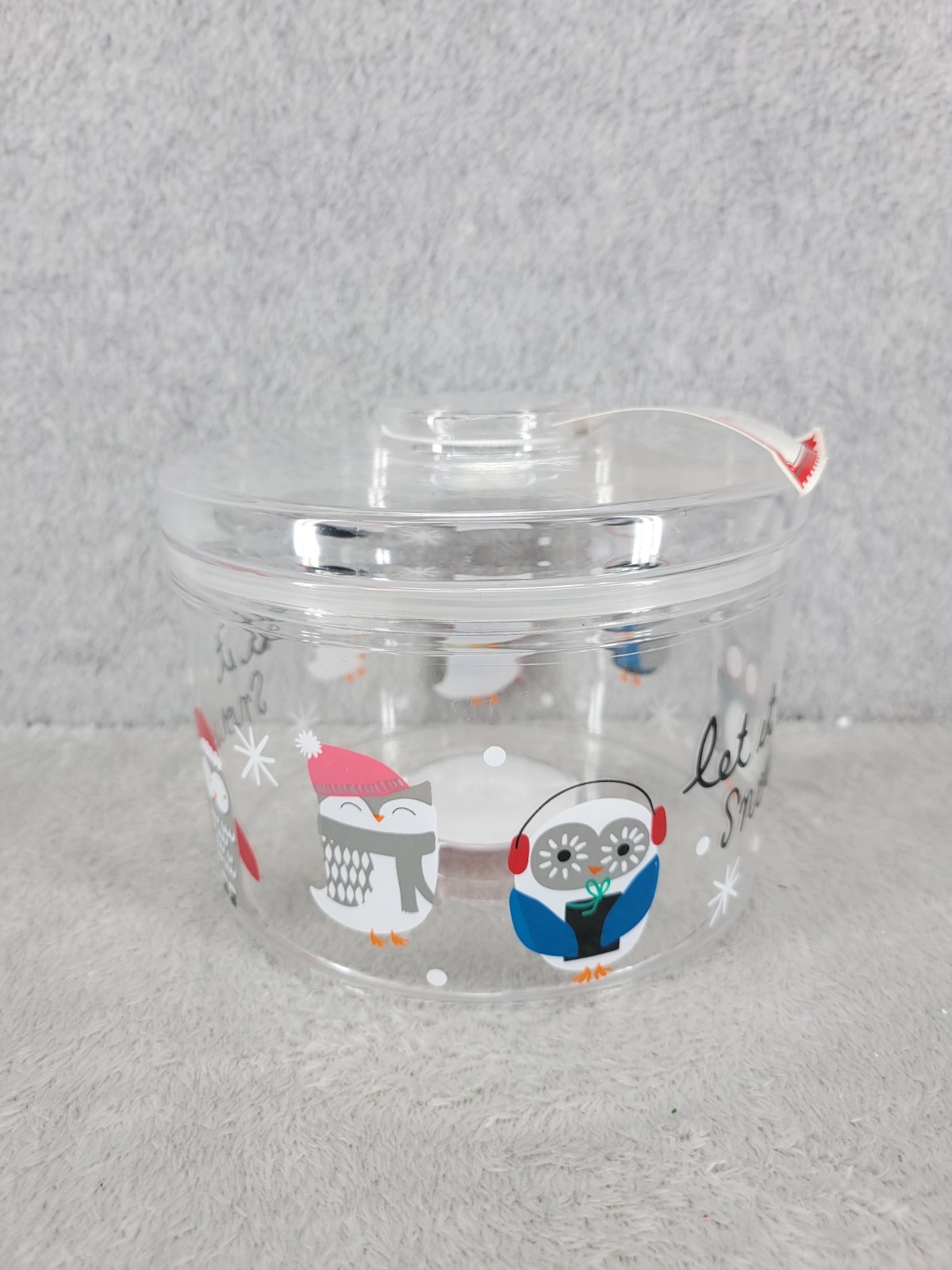 Holiday Time Treat Container Christmas Owls Penguins Snowflakes Cookie Jar 5″