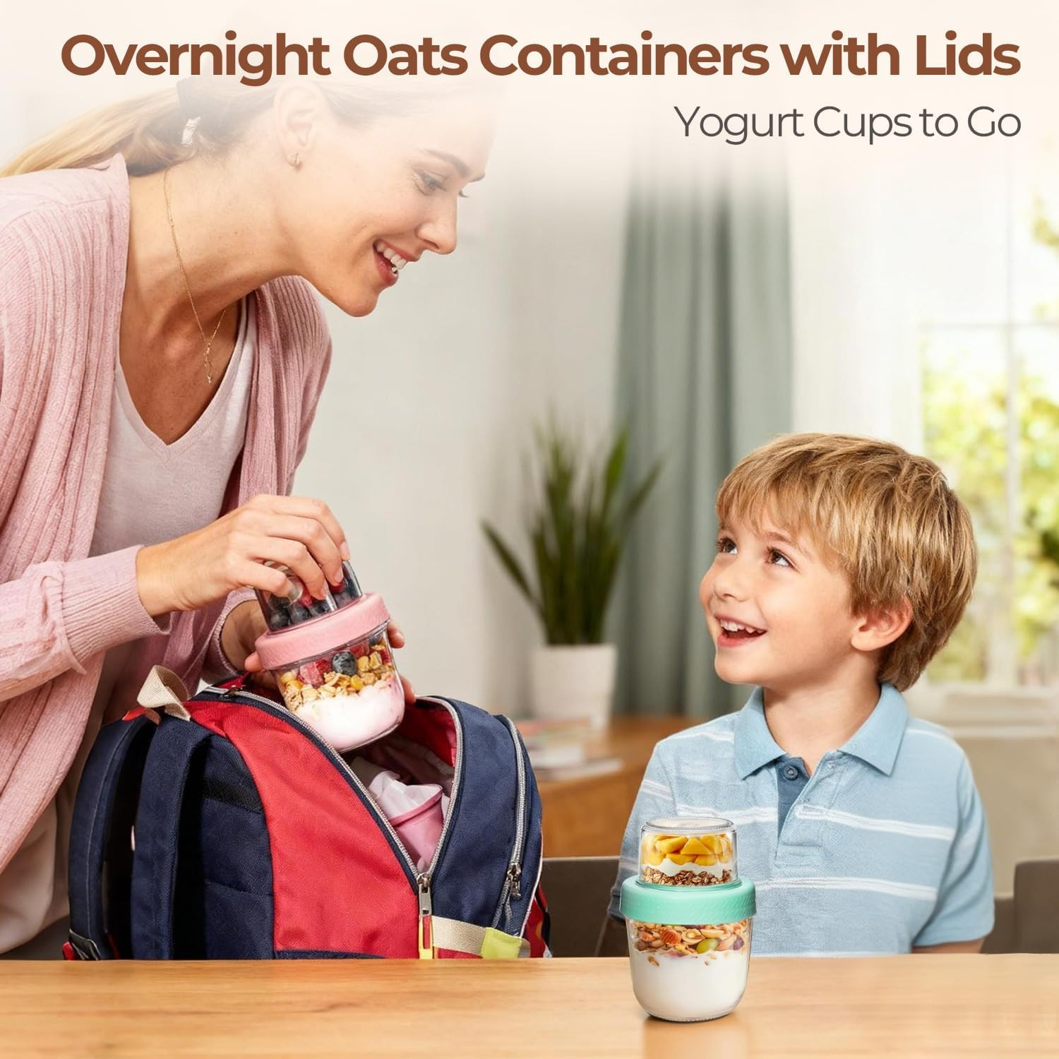 ComSaf Overnight Oats Containers with Lids (8oz+4oz, 2Pcs), Glass Yogurt Parfait