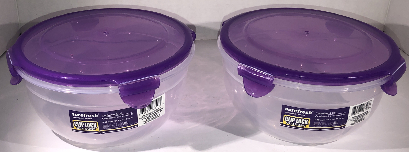 2ea 6.38Cup Sure Fresh Dry/Cold/Freezer Food Storage Containers W Clip-Lock Lids