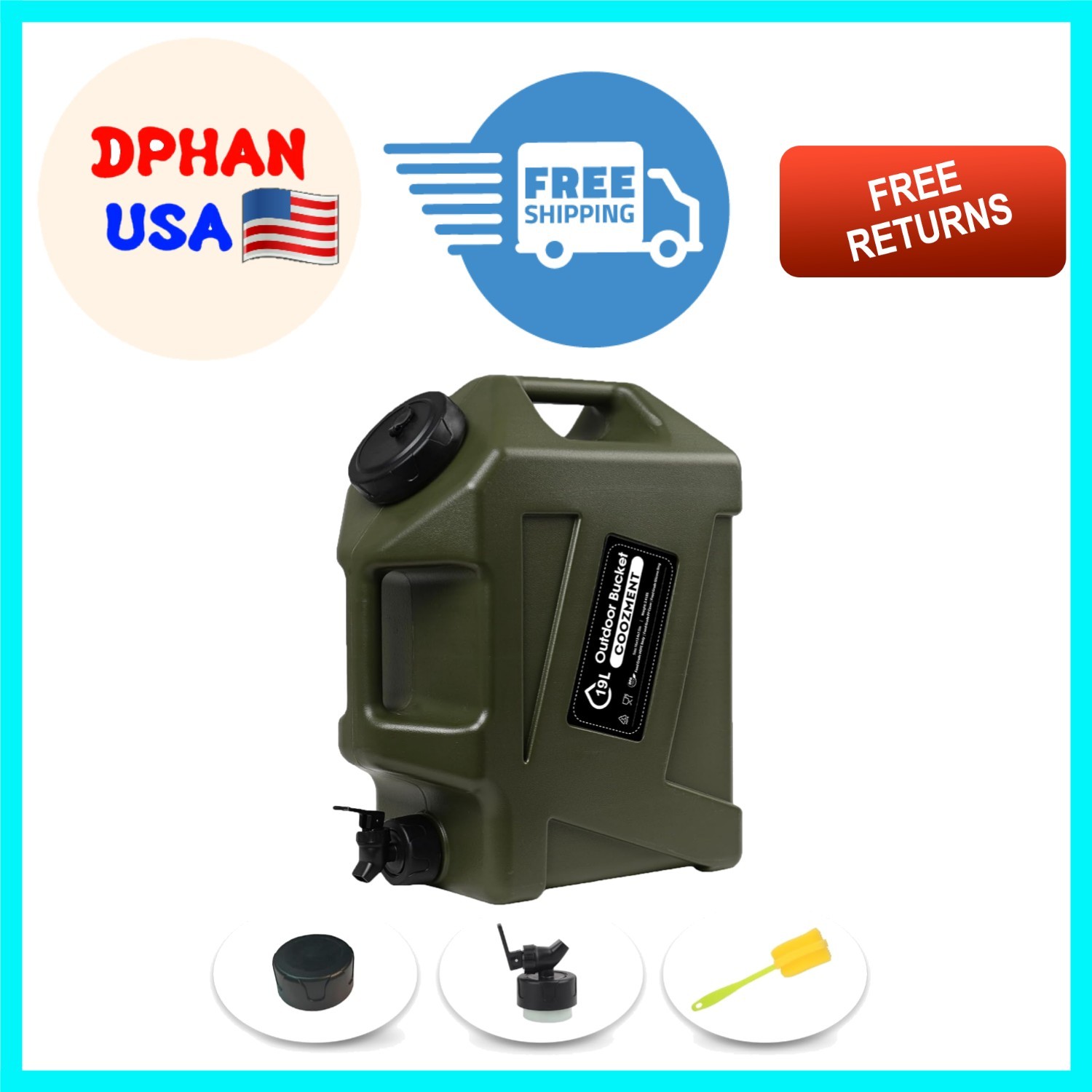 Reusable 5 Gallon Water Jug – BPA Free Military Green for All Your Adventures