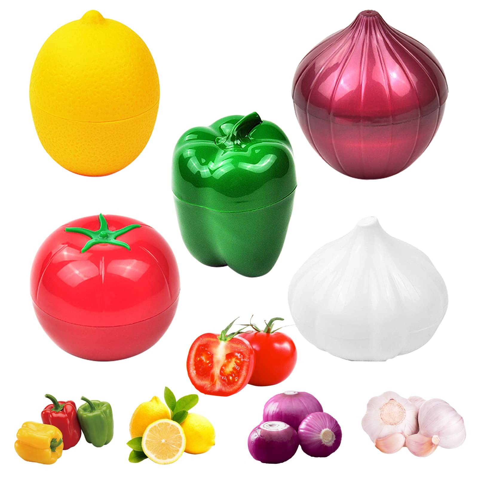 LICHMA 5pcs Plastic Vegetable Storage Box Lemon Onion Tomato Green 5Pcs