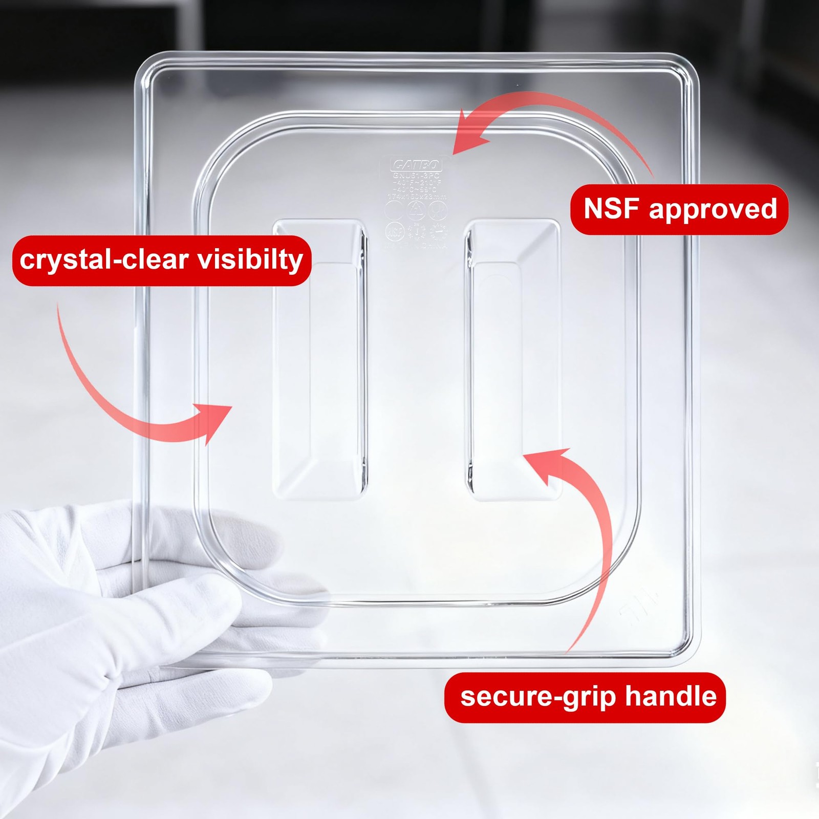 6-Pack Clear Polycarbonate Handled Lids for 1/6 Size NSF Food Pans
