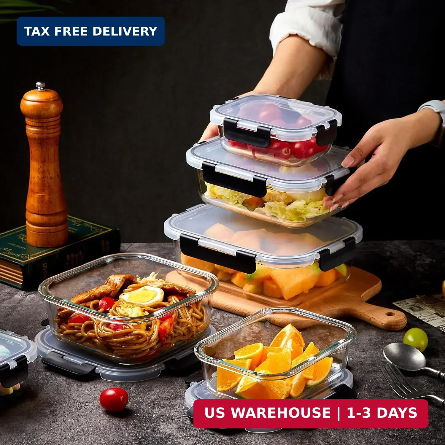 8 Pack Glass Meal Prep Containers with Lids, Extra Thick Airtight Food Storage S