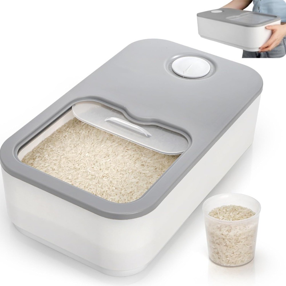 Rice Storage Container, 11 Lbs Plastic Airtight Rice Dispenser with Measuring