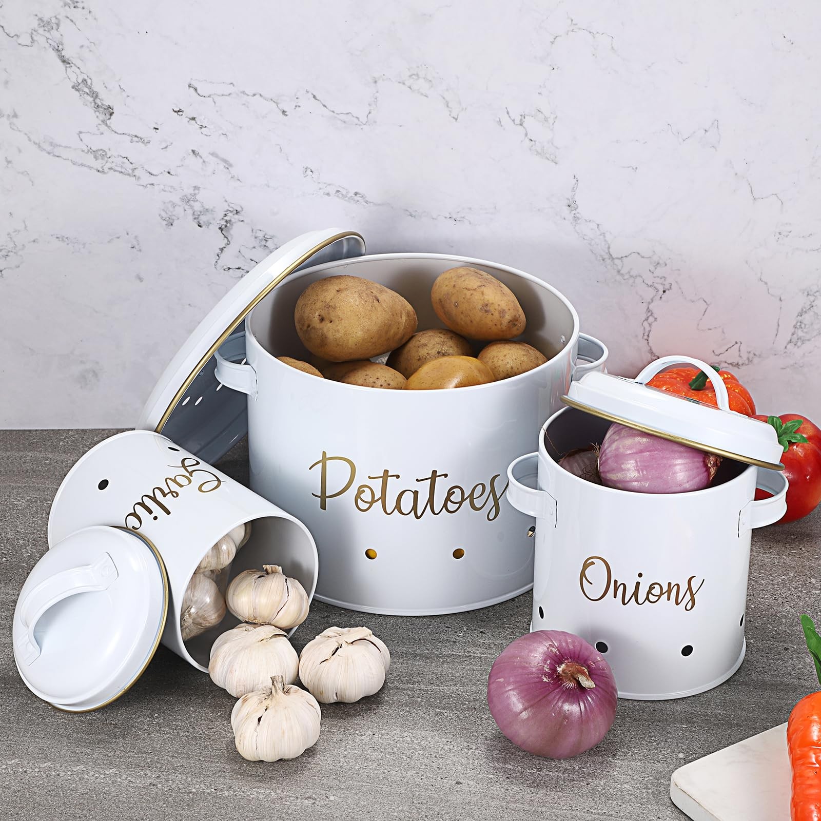 OwnMy Set of 3 Potato Onion Garlic Storage Bins Vegetable Containers Food Con…