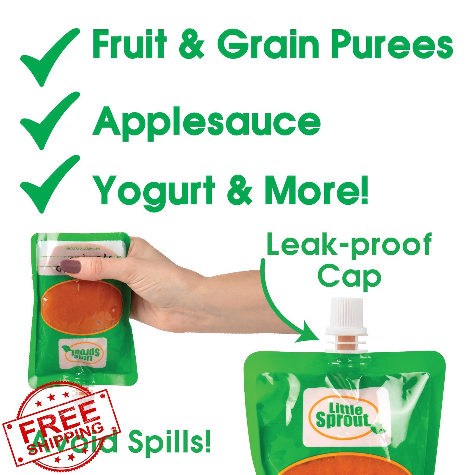 Sprout Cups 6oz Disposable Food Storage Pouches 96 Pack