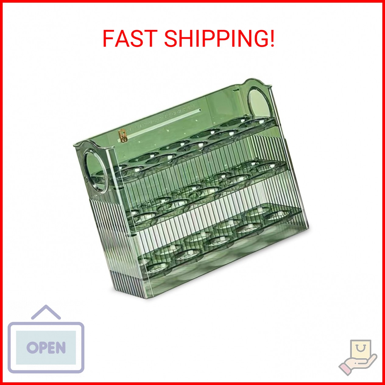 Koja Three-layer Flip-up Egg Storage Container Holder for Refrigerator, Kitchen.