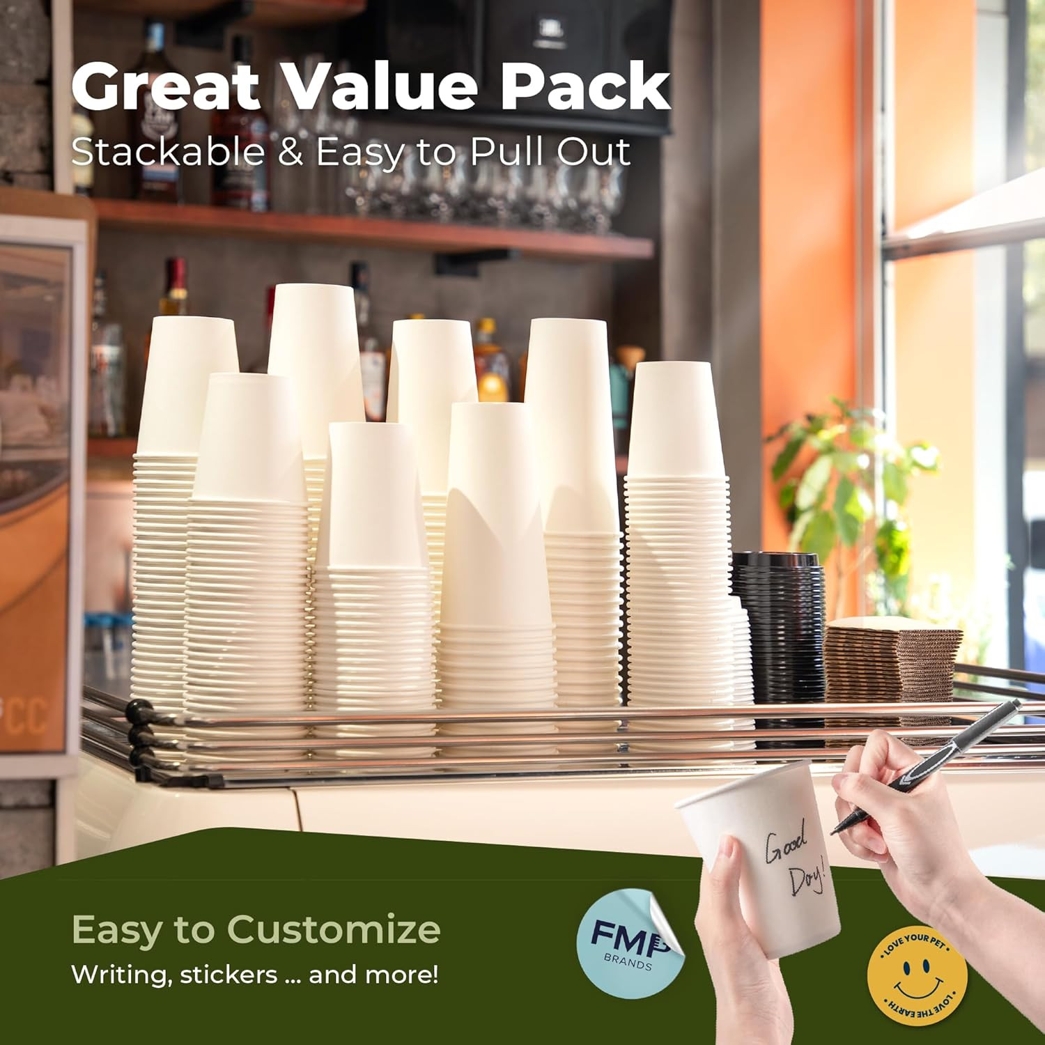 Fit Meal Prep 50 Pack 16 Oz Disposable Coffee Cups with Lids Sleeves Leak-Proof