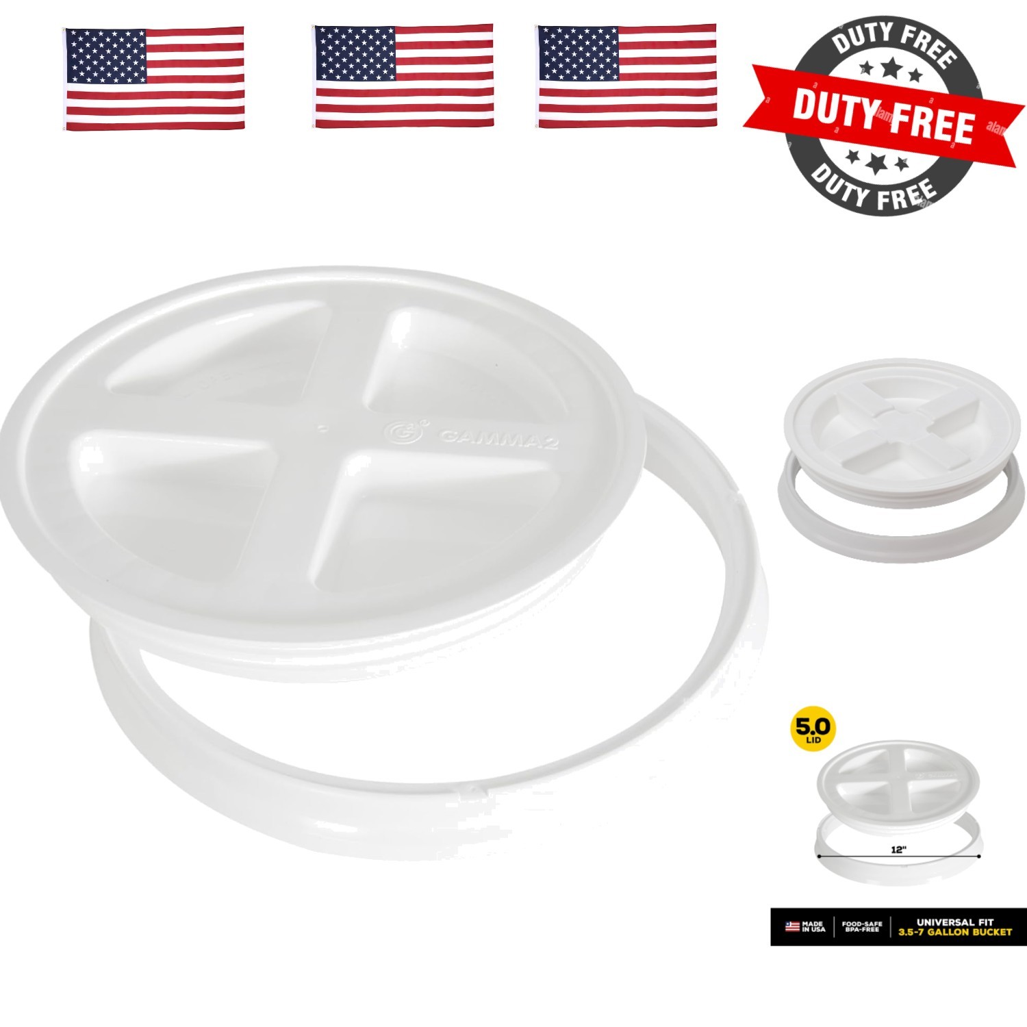 Gamma Seal Lid for Utility Buckets – Fits 3.5, 5, 6 & 7 gallon buckets, White,