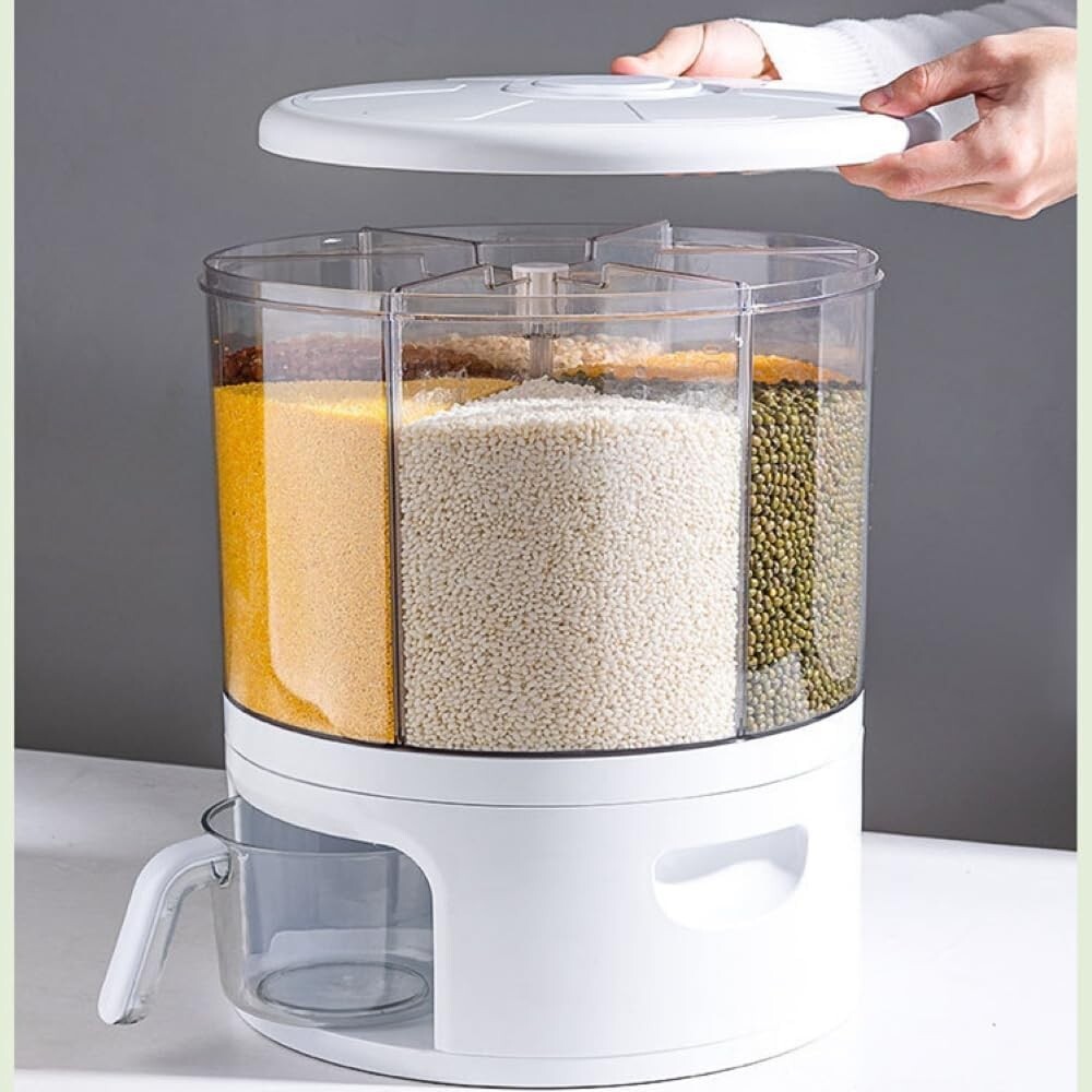 NOGUERA Dry Food 360 Storage Dispenser Container Cereal Rice Grain 6 compartment