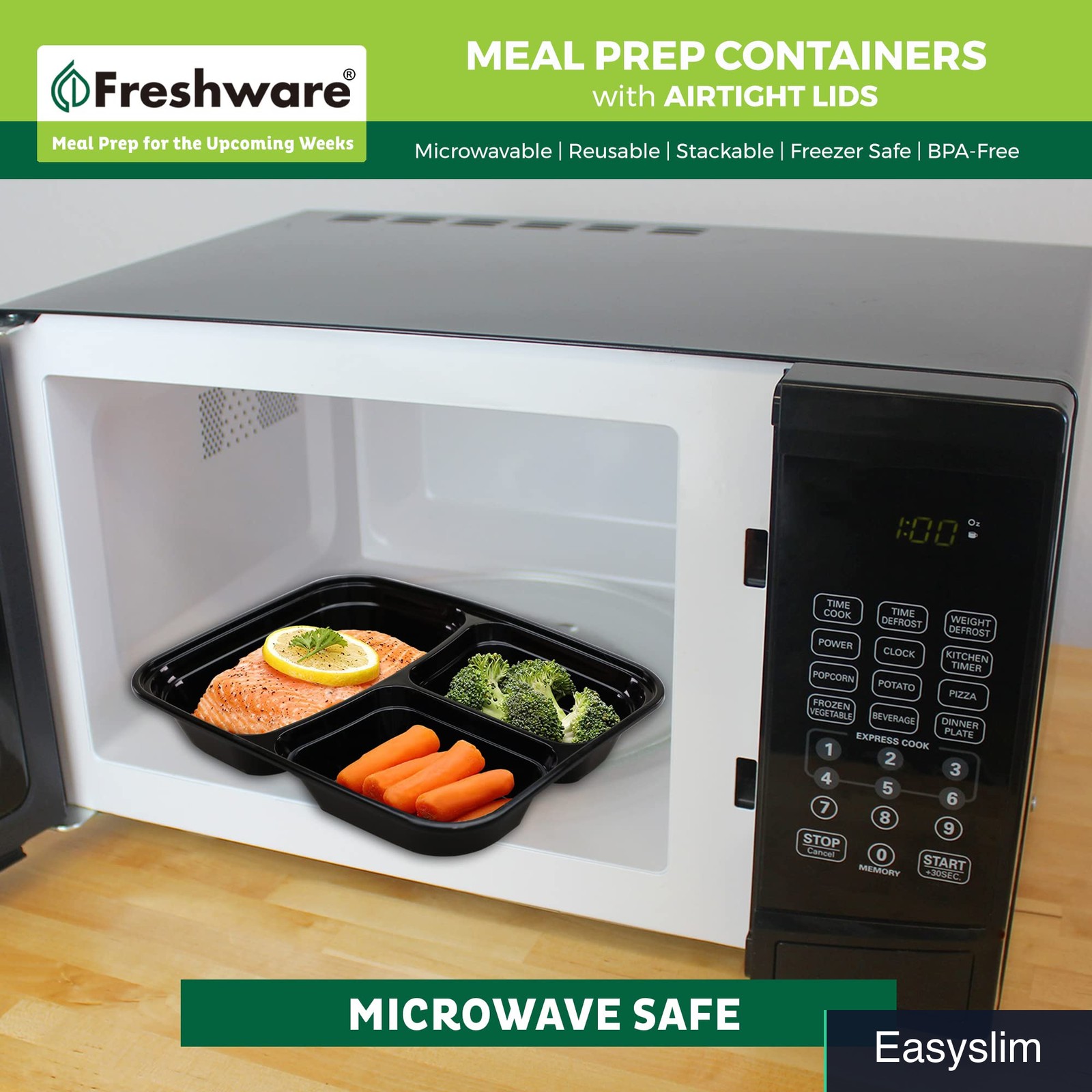 Meal Prep Containers 15 Pack 3 Compartment 32oz Bento Box Stackable