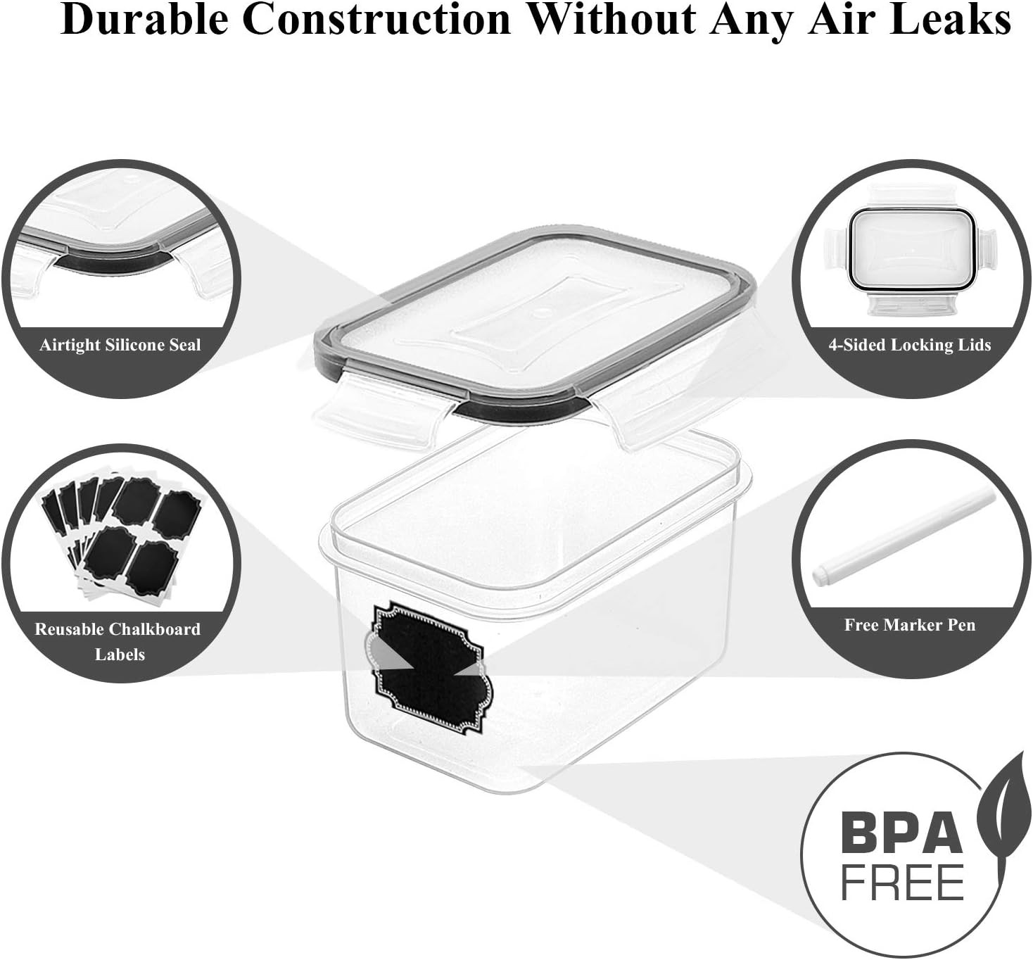 Cereal & Dry Food Storage Container Set of 16 [0.8L /3.38 Cups] Sugar Flour