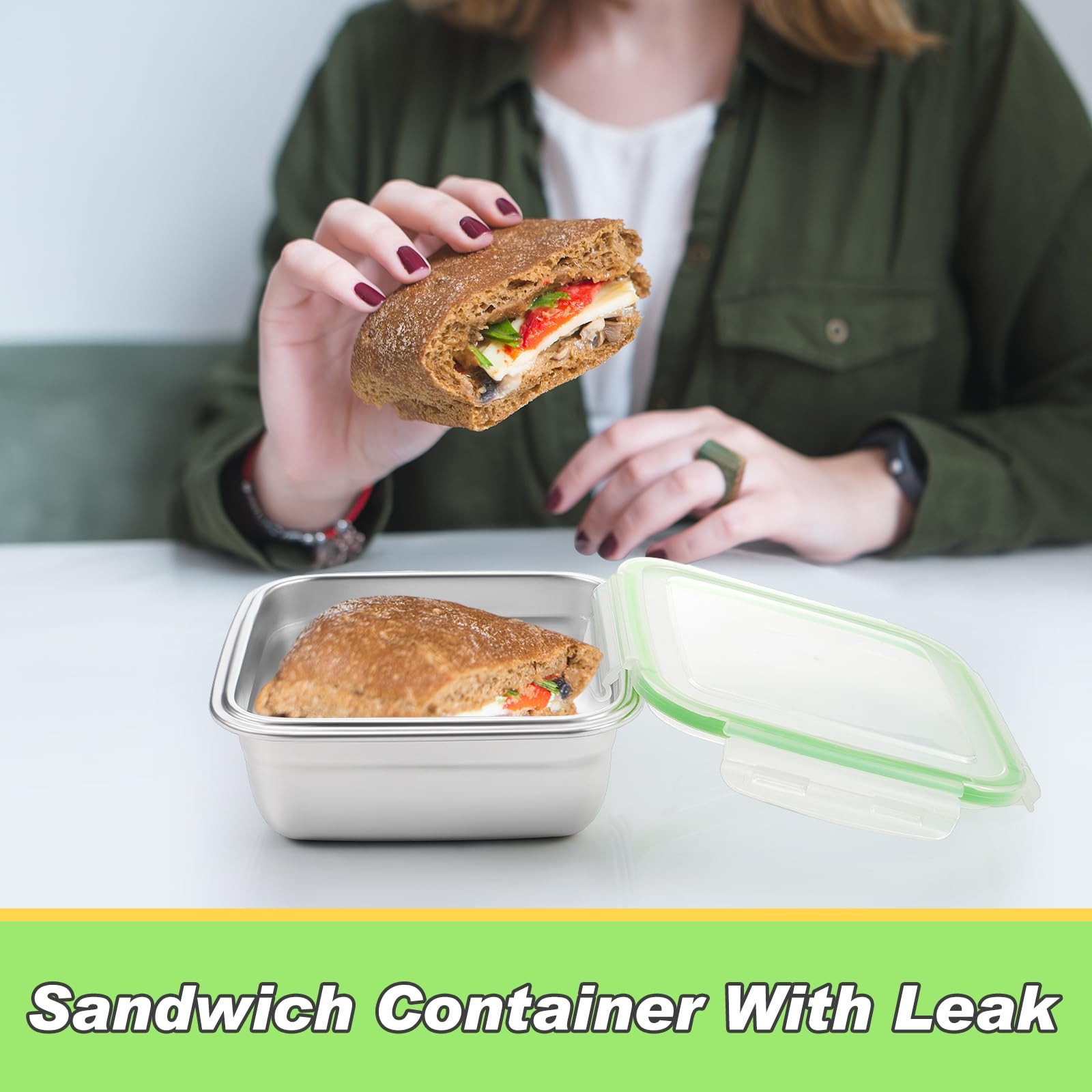 8 Pack Food 304 Stainless Steel Sandwich Containers, Leakproof Metal Lunch Co…