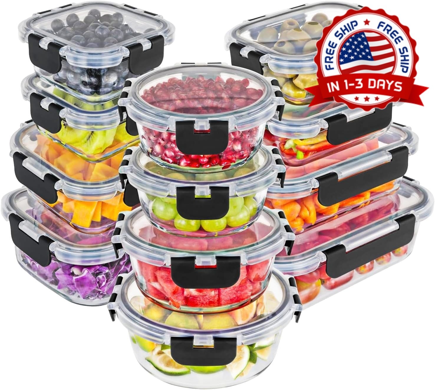 Envases De Porciones Recipientes De Vidrio Almacenamiento Alimentos Cocina 24Pcs