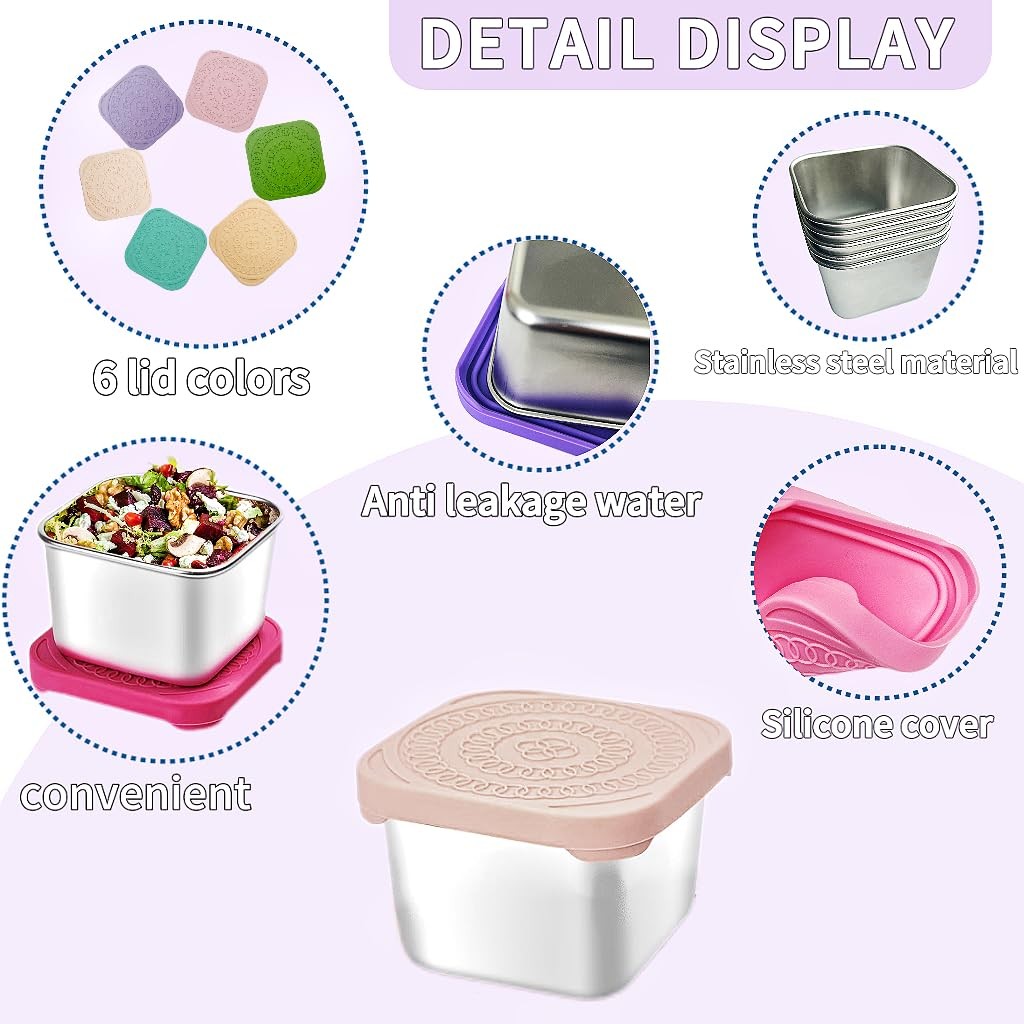 6Pack 6oz Stainless Steel Snack Containers for Kids, Easy Open Leak Proof Met…