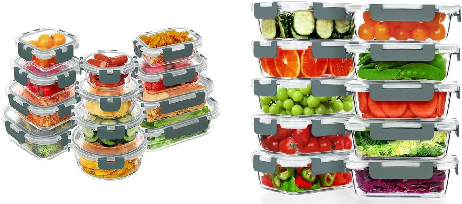 12 Packs and 10 Pack 22OZ Glass Food Storage Containers Set, Glass Meal Prep Con
