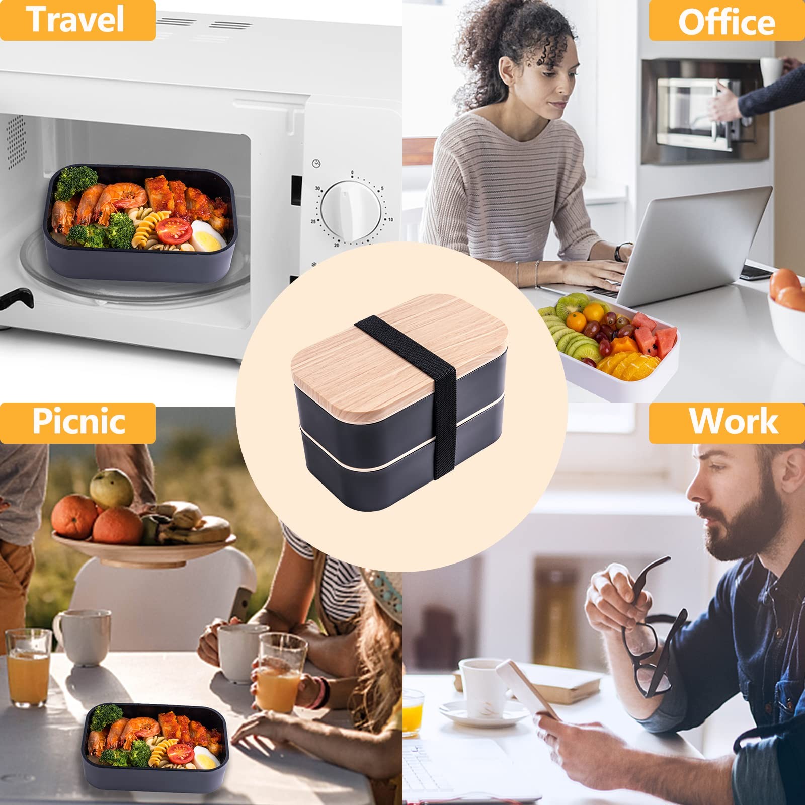 Healfyya Bento Box Microwavable Lunch Bag All-in-One Meal Prep Compartments