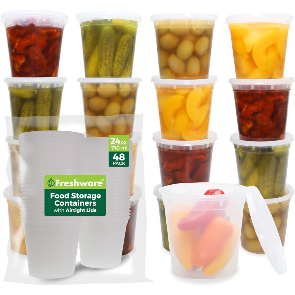 48-Pack 24 oz Plastic Food Storage Containers with Lids, BPA Free, Leakproof,
