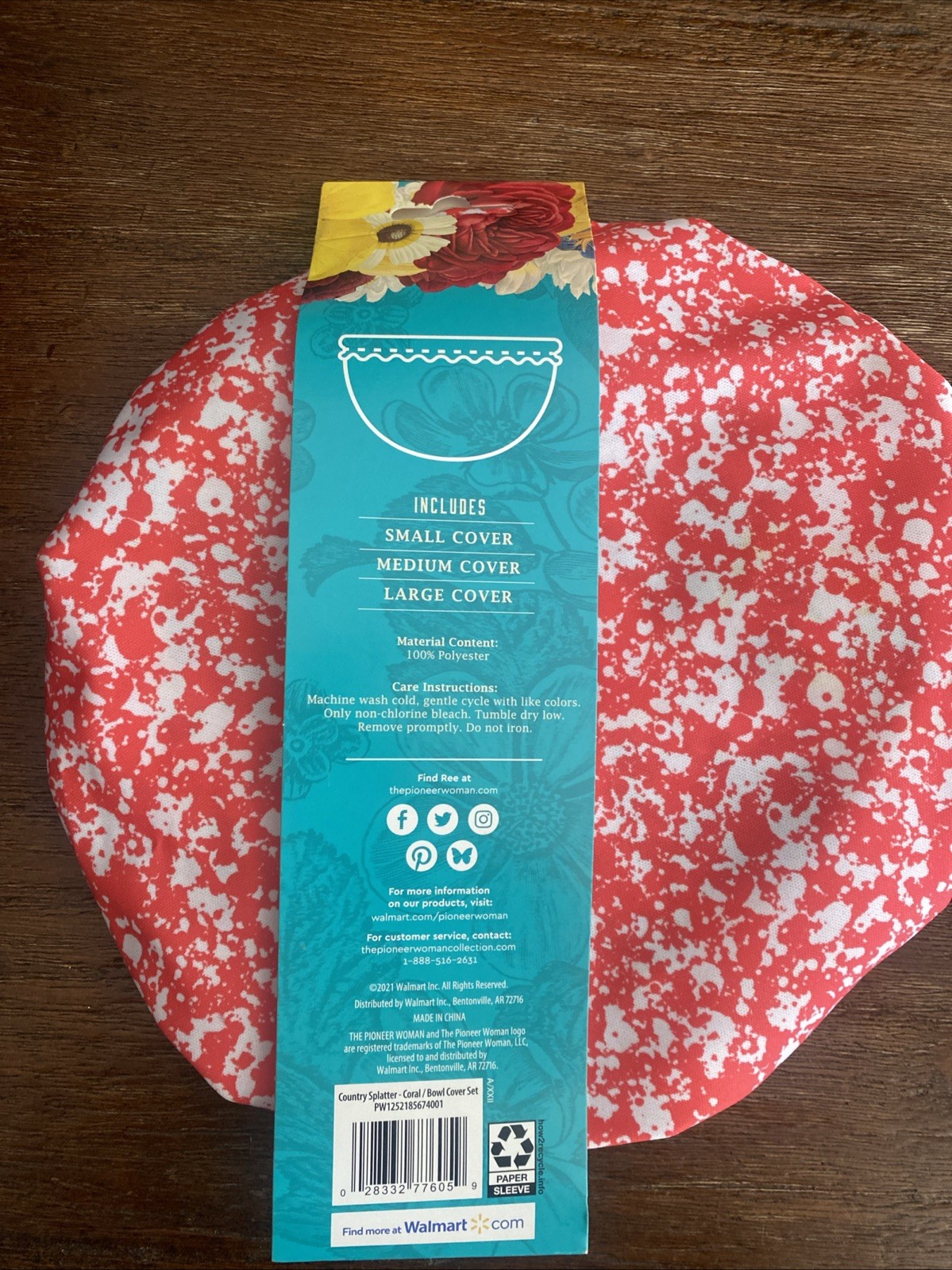 THE PIONEER WOMAN Set of 3 Country Splatter Coral Floral Reusable Bowl Covers