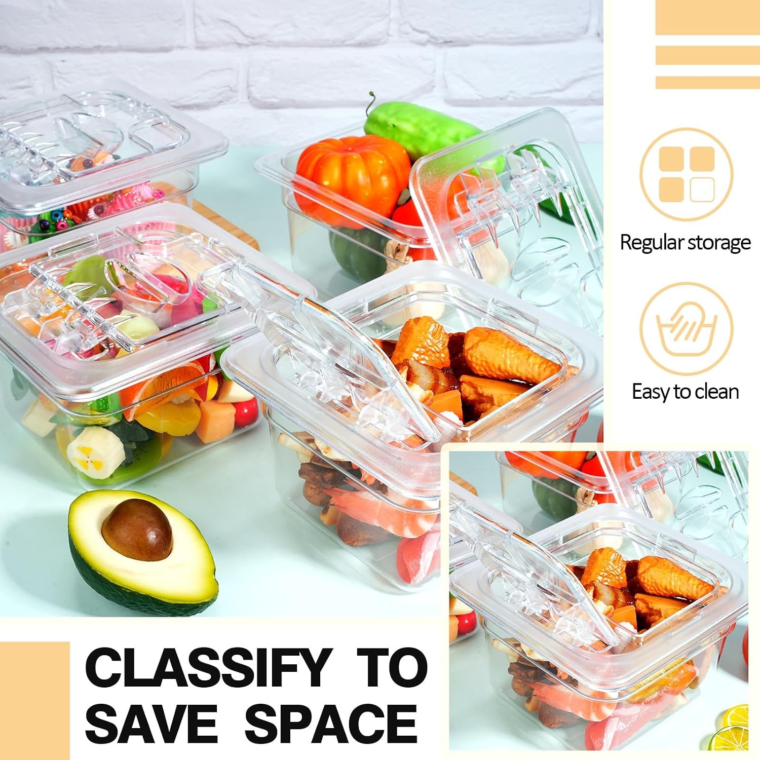 12 Packs 4” Deep Polycarbonate Food Pan W/ Lid 1/6 Size Stackable Plastic Pan