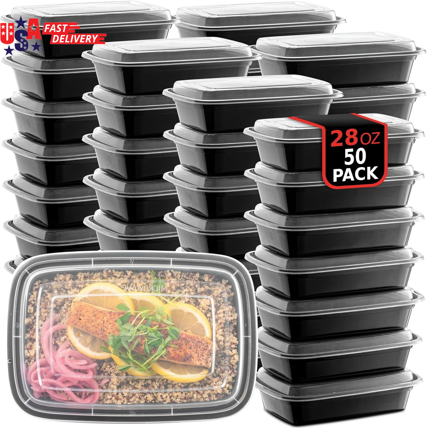 50-Pack Reusable Meal Prep Containers Microwave Safe Food Storage Containers wit