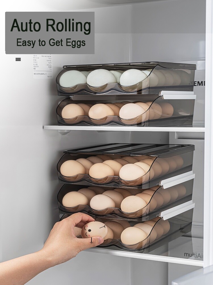 Auto Rolling Egg Holder Storage Box for Refrigerator Egg Tray Fridge Organizer