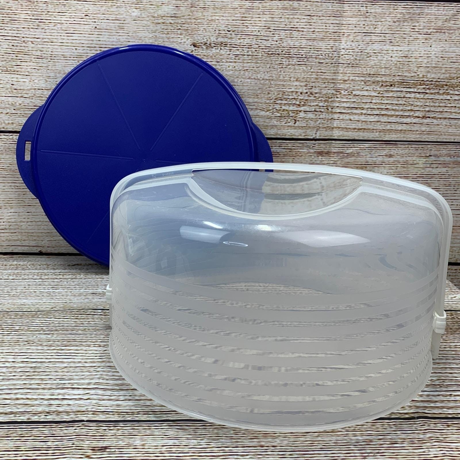 Tupperware Cake Taker Carrier 3062B-1 Container with Divider Blue Lid Vintage