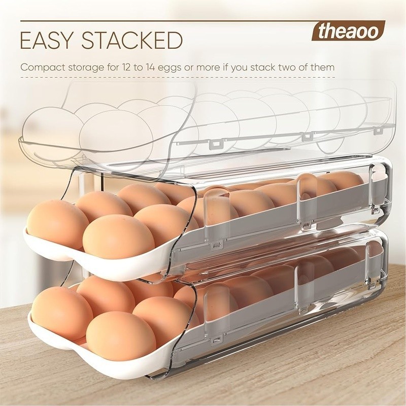 Stackable Auto Rolling Egg Holder Quick Access Storage 12 to 14 Eggs BPA Free US