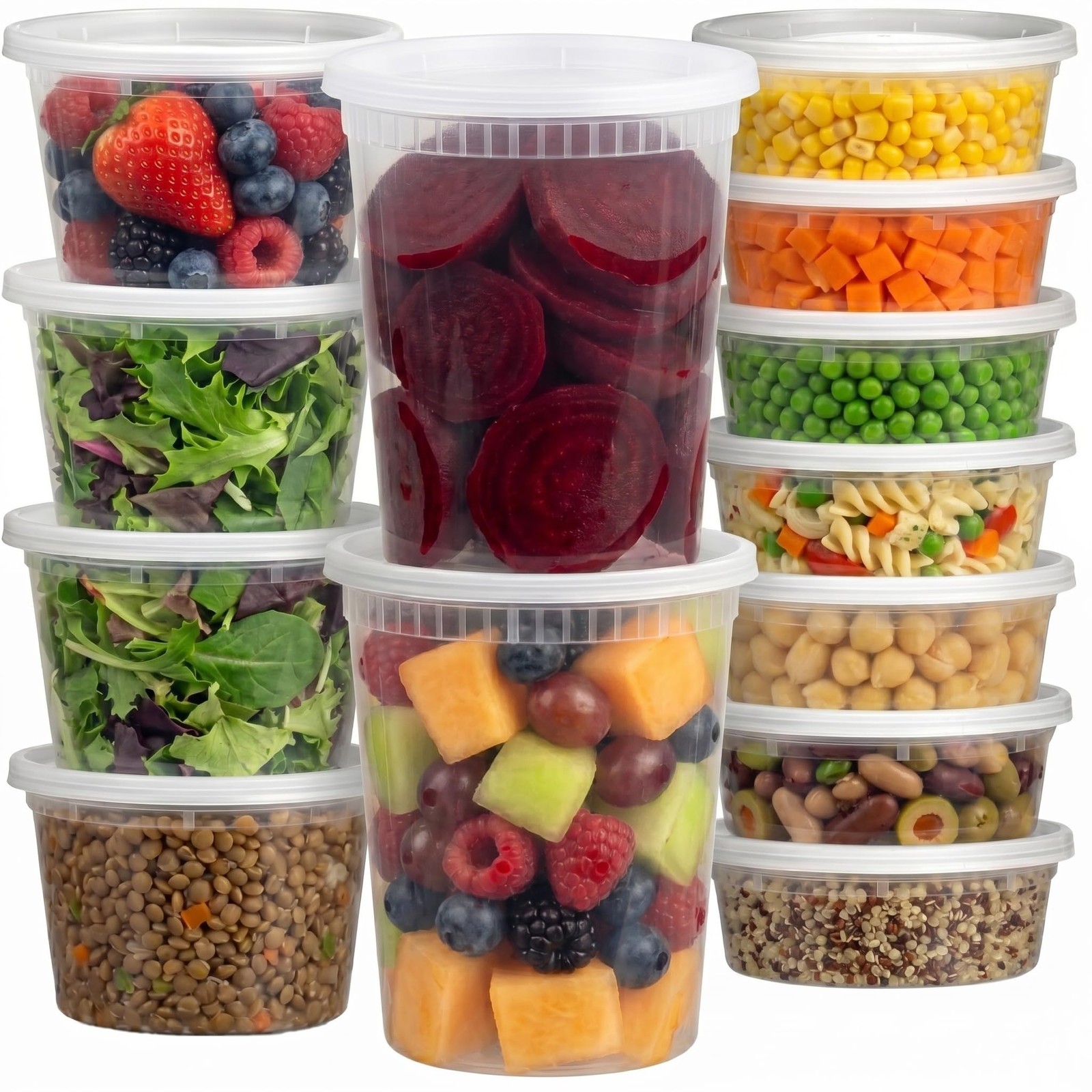 24 Sets Deli Containers with Lids – 8Oz, 16Oz & 32Oz – Leak Proof, Microwaveable