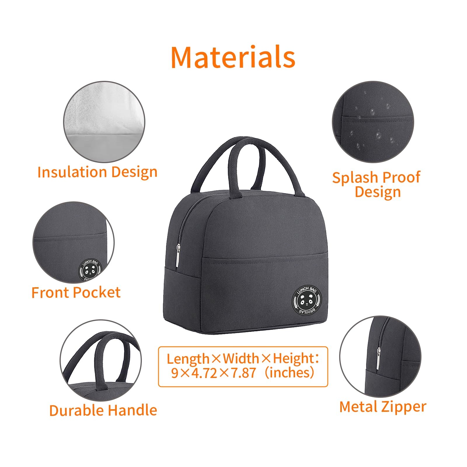 Bento Box Adult Lunch with lunch bag, 7.32 x 4.13 x 3.74 inches, Black