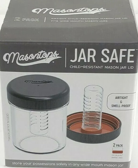Masontops Jar Safe Child-Resistant Mason Jar Lid-1ea 2PK-For Wide Mouth Jars-NEW