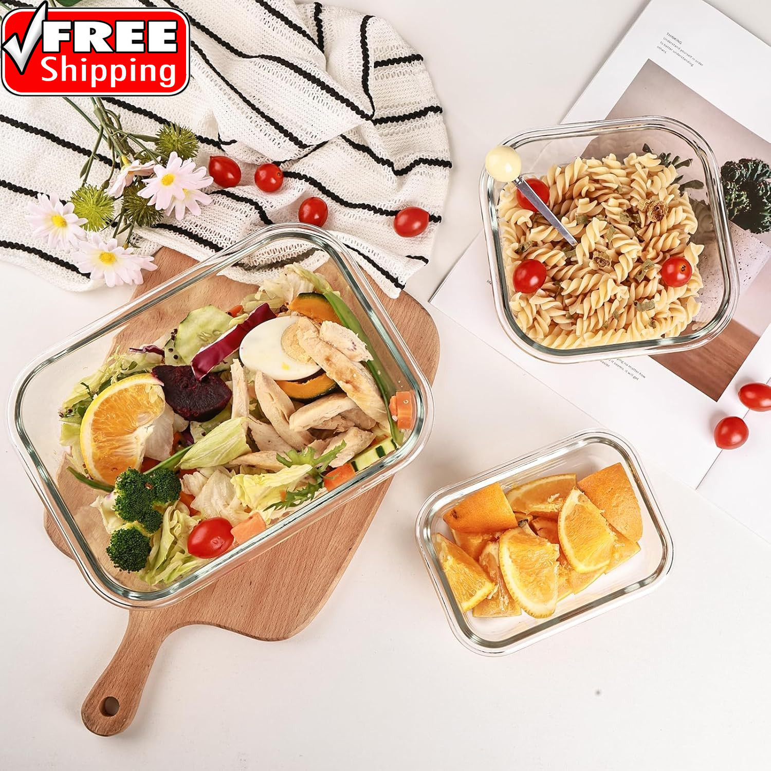 8 Pack Glass Food Storage Containers with Lids, Meal Prep Containers, Airtight B
