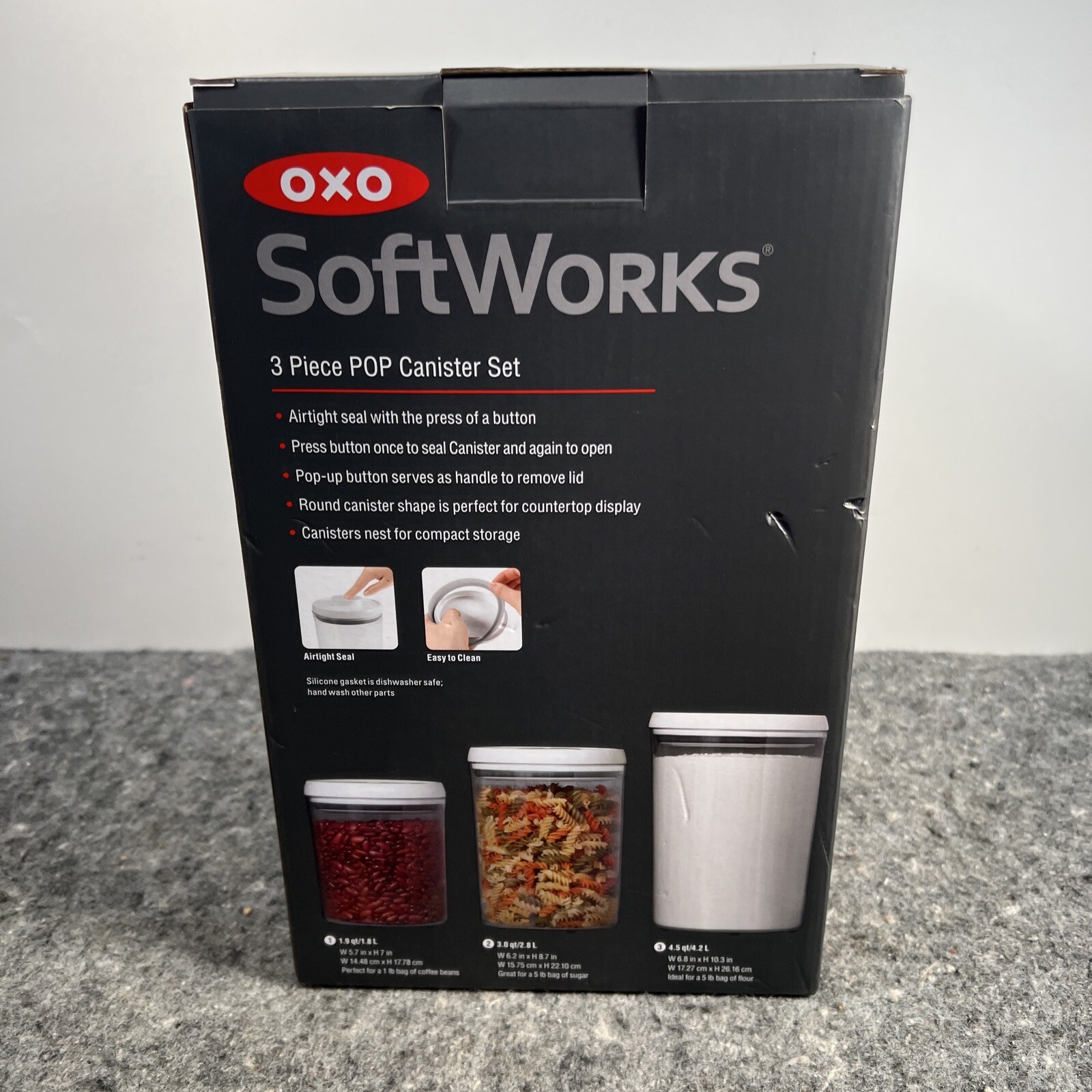 OXO Softworks 3 Piece POP Canister Set-White 21161000 1.9qt, 3qt, 4.5qt Nesting