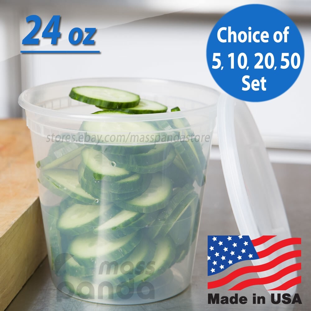 24 oz Heavy Duty Medium Round Deli Food/Soup Plastic Containers w/ Lids BPA free
