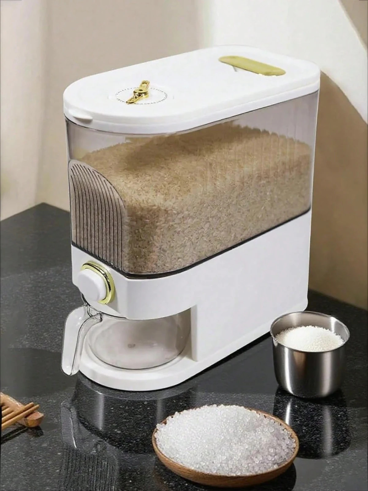 New Rice Dispenser Lid & Measuring Cup Moisture-Proof Kitchen Storage