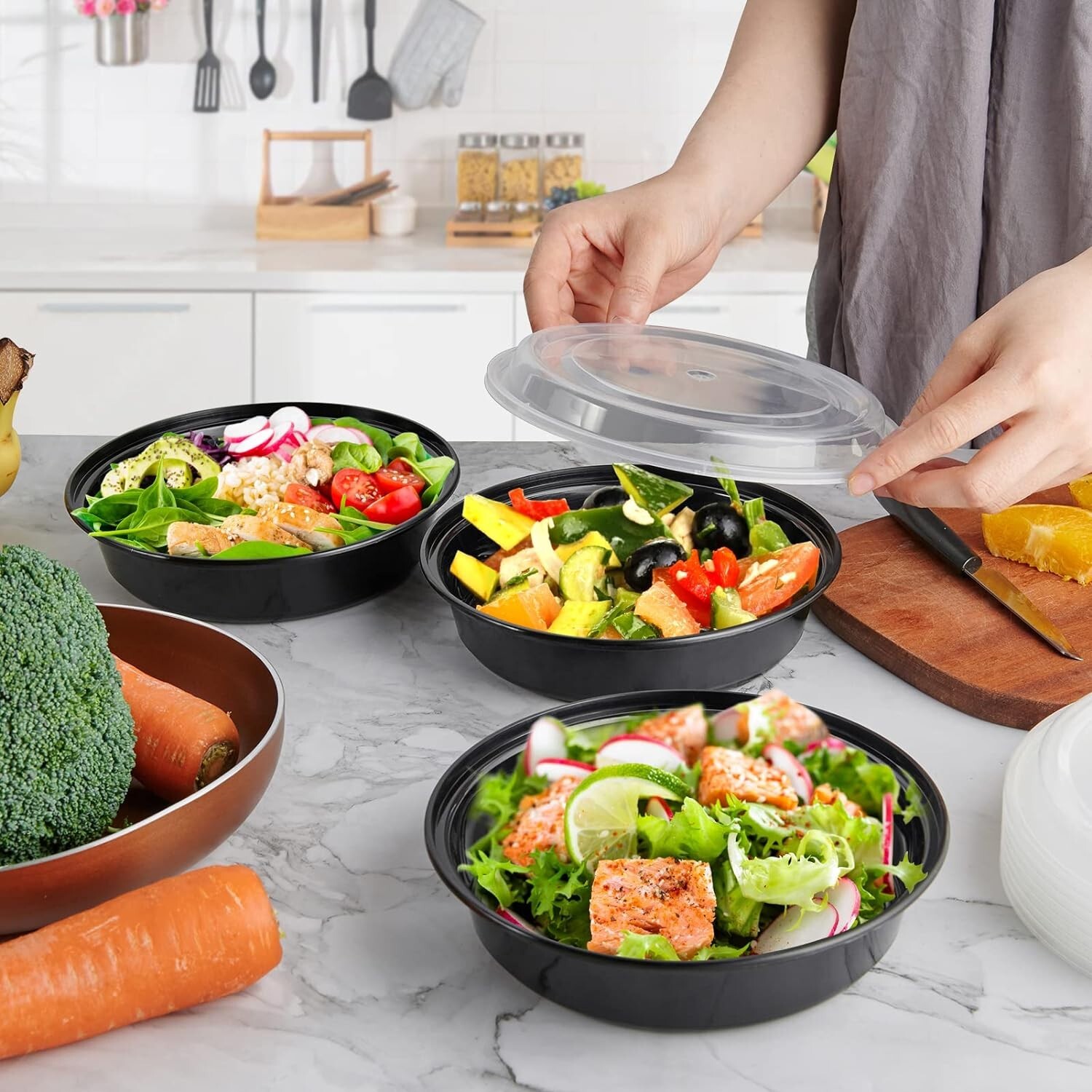 (150 Count) Round Meal Prep Containers to go Take-Out Food Containers with Lids