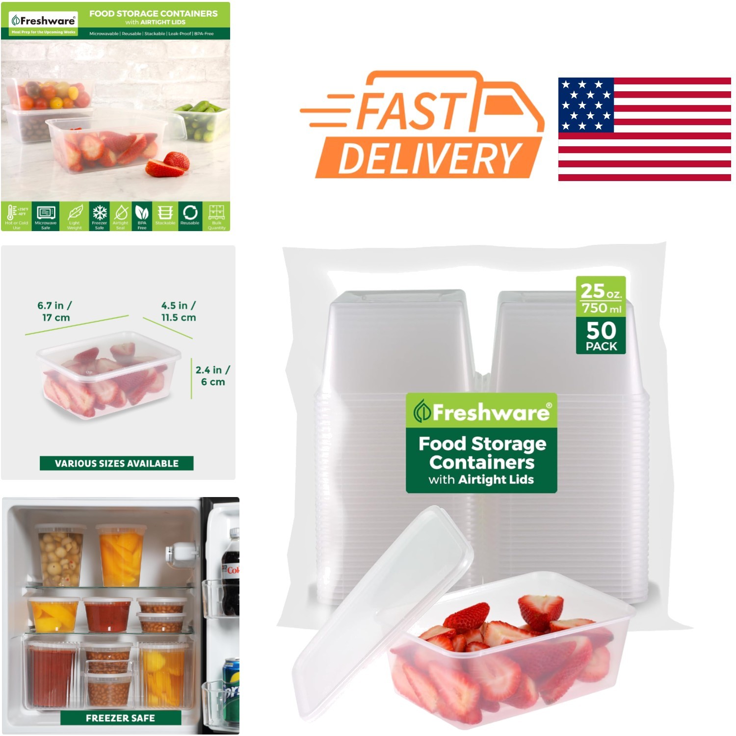 Food Storage Containers 50 Set 25 Oz Clear Plastic Deli Containers with Lids