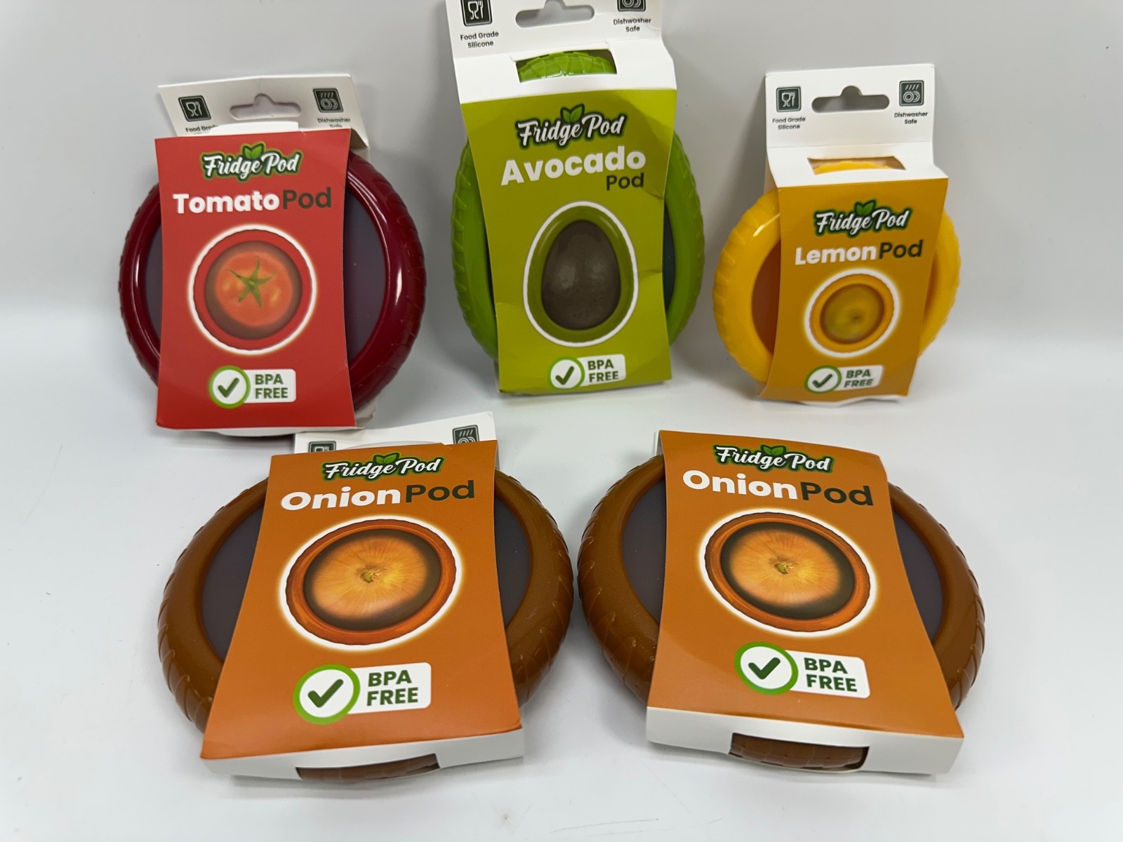 5pcs Reusable Silicone Stretch Pods Avocados, Tomatoes, 2 Onions & Lemons