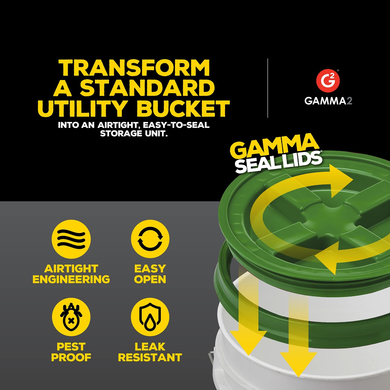 GAMMA2 Gamma Seal Lid – Pet Food Fits 3.5, 5, 6, & 7 Gallon Buckets, Green