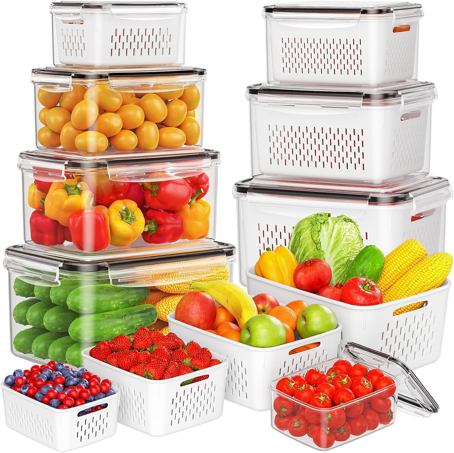 4 PCS Fruit Storage Containers Fridge Produce Containers Fridge W/ Removable